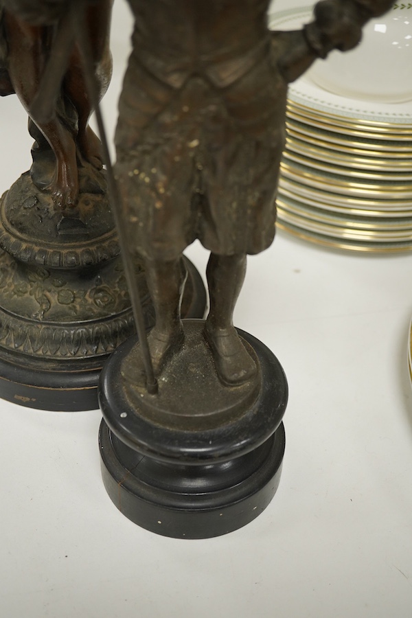Two pairs of spelter figures, largest 53cm high. Condition - fair